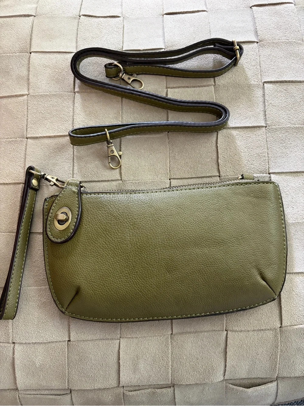 Joy Susan Olive Green Leather Wristlet Clutch with Detachable Strap